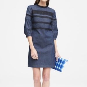 Banana Republic Denim Pintuck Lace Dress 8 NWT
